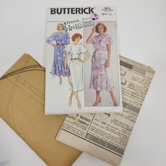 UNCUT Butterwick Woman's Dress Sewing Pattern Size 8-12 1986 Vintage - Picture 3 of 3
